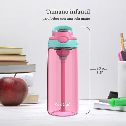 Vista 8 de Contigo Aubrey - Botella de agua para niños, paquete de 2, 20 onzas, azalea/jade y frambuesa azul. Azalea, tapa a prueba de derrames, apta