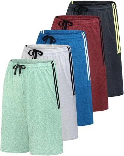 Vista 16 de Real Essentials Paquete de 5 para hombre: pantalones cortos Dry-Fit de 9" - Gimnasio atlético, entrenamiento, baloncesto, correr, bolsillos casuales