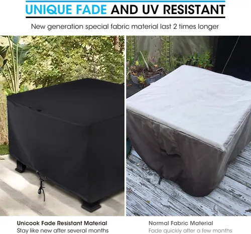 Vista 2 de Unicook Funda cuadrada para hoguera de 38 pulgadas, resistente e impermeable, protector para fogata al aire libre con cordón y asas, protección