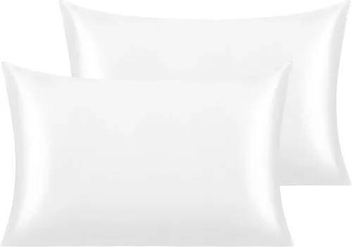 Vista 105 de NTBAY Paquete de 2 fundas de almohada estándar de satén para cabello y piel, lujosas y sedosas fundas de almohada con cierre de sobre, 20 x 26
