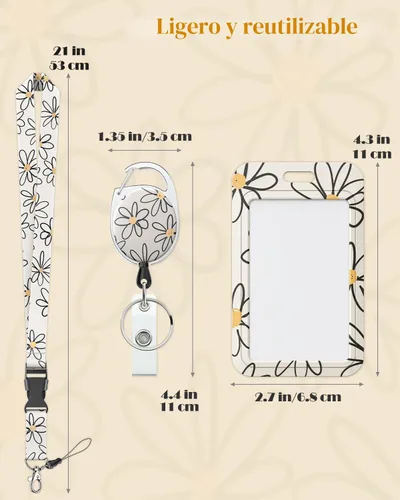 Vista 7 de Uniclife Porta credenciales deslizante floral con carrete retráctil y mosquetón con clip para cordón desmontable, protector de tarjeta vertical