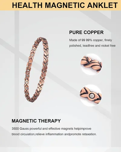 Vista 3 de Tobillera de cobre para mujer, 99.99% de cobre puro con imanes