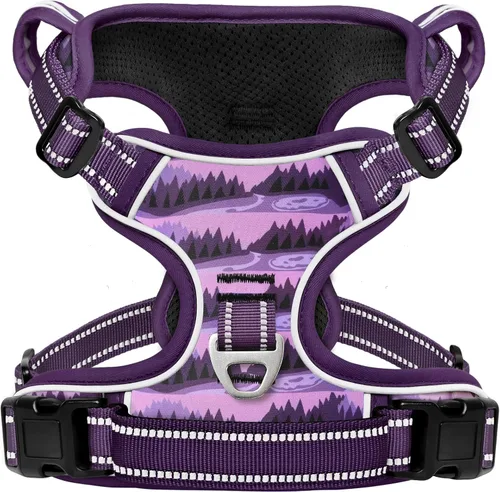 Vista 32 de HEELE Arnés para perro pequeño sin tirones con mango suave, arnés reflectante ajustable, color negro, XS Reflective Front Clip Vest with Control