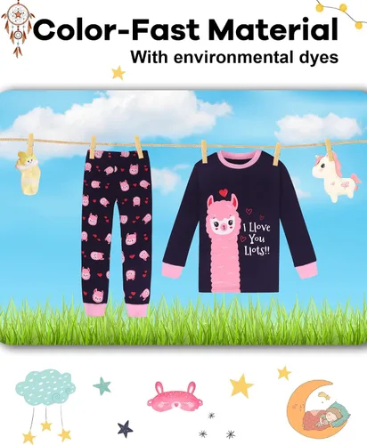 Vista 7 de DAUGHTER QUEEN Pijama de algodón para niñas de 4 piezas, talla 18 meses-12 años