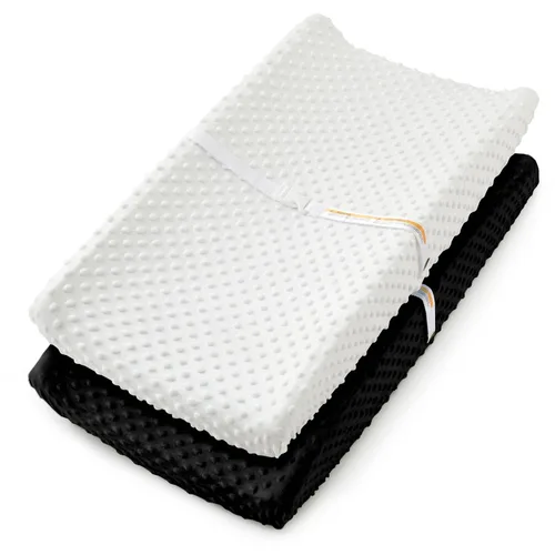 Vista 13 de Homiest Paquete de 2 fundas para cambiador, sábanas blancas y beige, tela de vellón ultra suave, tela de lunares minky, funda transpirable y cómoda
