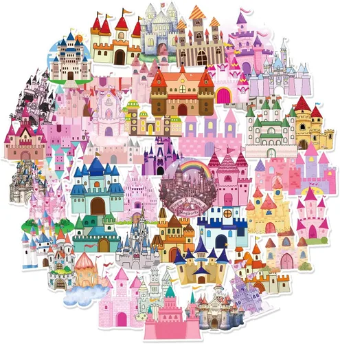 Vista 4 de Adhesivo de castillo de ensueño para niños, niñas, adolescentes, niños, calcomanías románticas de cuento de hadas, calcomanías para laptop