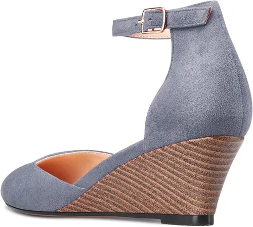 Vista 3 de HEUIVZAR Zapatos de vestir de tacón medio con correa de tobillo y punta redonda para mujer, zapatos de vestir clásicos para oficina, de 2 pulgadas