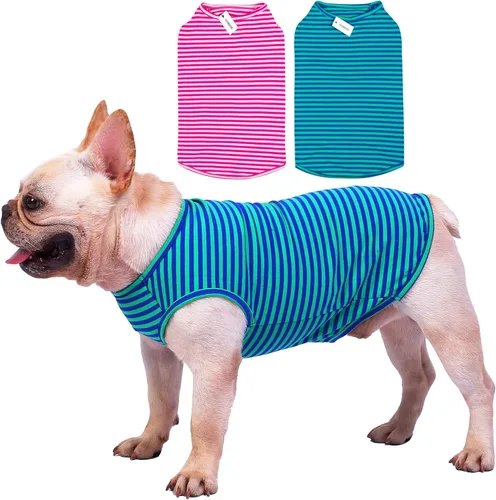 Vista 10 de Camisas para perros Camisetas de algodón a rayas, chaleco básico transpirable Camiseta elástica sin mangas para cachorros y gatos, algodón