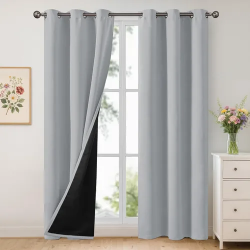 Vista 40 de YoungsTex - Cortinas 100% opacas para dormitorio, con aislamiento térmico y ojales, cortinas oscuras negras con capa pesada para ventana de sala