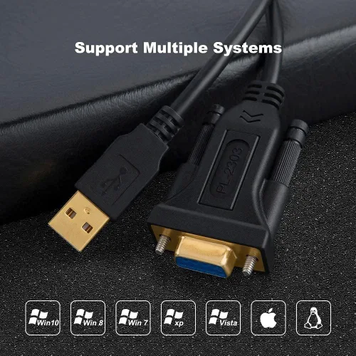 Vista 7 de CableCreation Adaptador USB a serie RS232 con chip PL2303, cable convertidor USB a DB9 pin hembra de 3.3 pies para caja registradora, módem