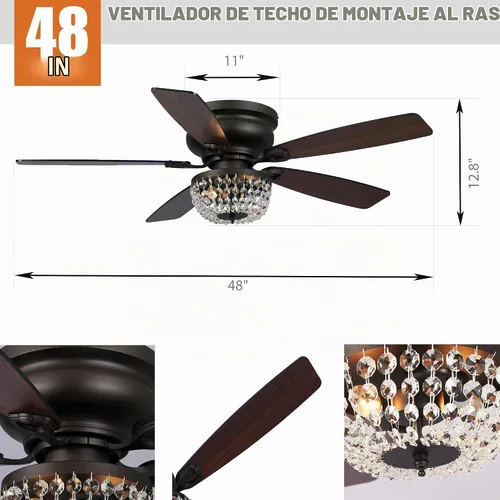 Vista 5 de Ventiladores de techo de 48 pulgadas con luces y control remoto, ventilador Bronce - Los Ángeles