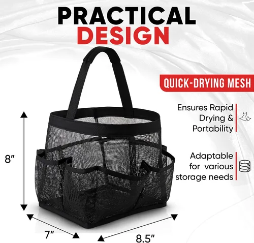 Vista 3 de Masirs – Organizador de ducha de malla con 9 bolsillos, bolsa portátil para baño para viajes, gimnasio y dormitorio - Bolsa de ducha pequeña