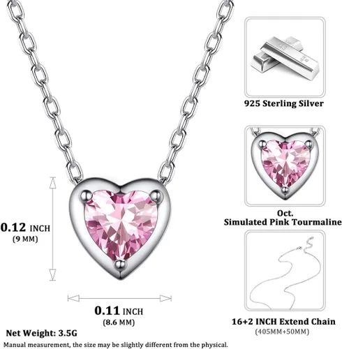 Vista 5 de ChicSilver 925 Sterling Silver 12 Months Sparkling Round Cut Created Birthstone Pendant Necklace, 16 Inch Rolo Chain (with Gift Box)