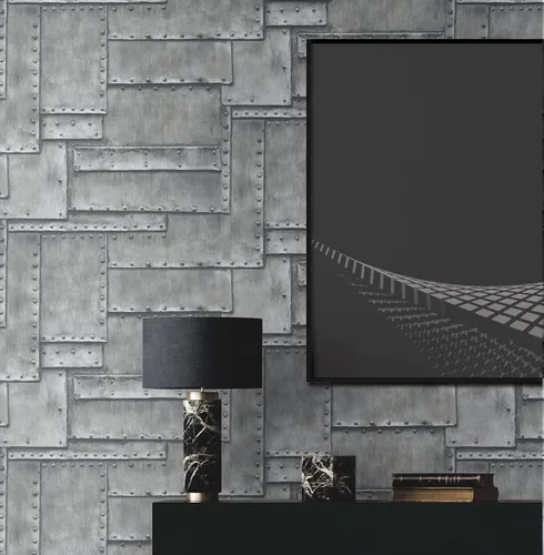 Vista 3 de NextWall Papel tapiz de metal de fuselaje sintético para despegar y pegar