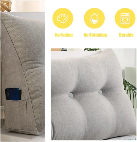 Vista 2 de Cojín de cama de lectura Queen – Almohada triangular de cuña para cabecero, soporte de posicionamiento trasero, relleno extra y funda extraíble