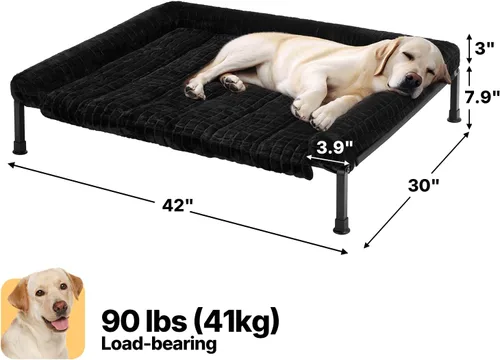 Vista 6 de Veehoo Cama Elevada para Perros de Tamaño Grande con Cojín Reforzado de Felpa Esponjosa, Cama Sofá Ortopédica Lavable para Perros, Catre Elevado