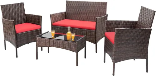 Vista 12 de Homall Juego de 4 muebles de patio al aire libre, sillas de mimbre, para uso en interiores y exteriores, patio, porche, jardín, piscina, balcón