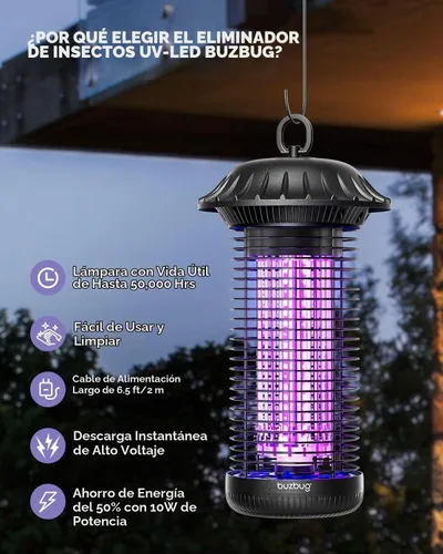 Vista 2 de Buzbug Exterminador de insectos LED para interiores y exteriores, lámparas de hasta 50,000 horas de vida útil, cable de alimentación de 6.5 pies