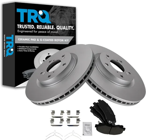 Vista 104 de TRQ Juego de pastillas de freno delantero y rotores con revestimiento de cerámica compatible con Jeep Compass Patriot 2017