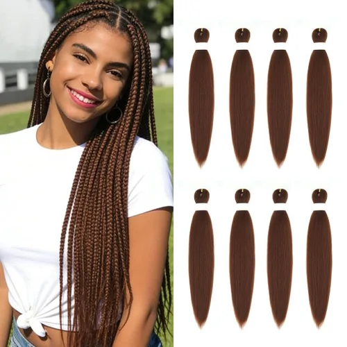 Vista 43 de 8 paquetes de extensiones preestiradas - 16 pulgadas de cabello trenzado premium, 55G/paquete, sin picazón, fijación en agua caliente, textura Perm