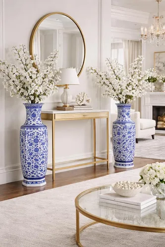 Vista 9 de 24" clásico azul y blanco hexagonal Lotus porcelana jarrón, jarrón de cerámica Jingdezhen, estilo Qing de China (D8)