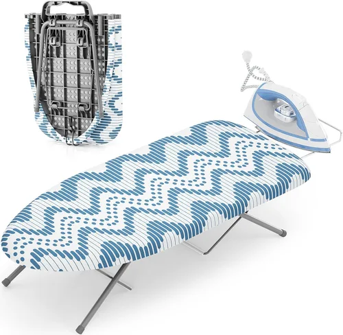 Vista 9 de KINGBOARD Tabla de planchar de mesa, tablas de planchar pequeñas con soporte para plancha, tabla de planchar plegable, cubierta extragruesa, tabla