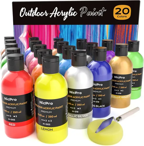 Vista 11 de Nicpro 14 colores pintura acrílica al aire libre a granel (120 ml, 4.06 oz) con pincel y esponja, cuchillo, pintura brillante no tóxica