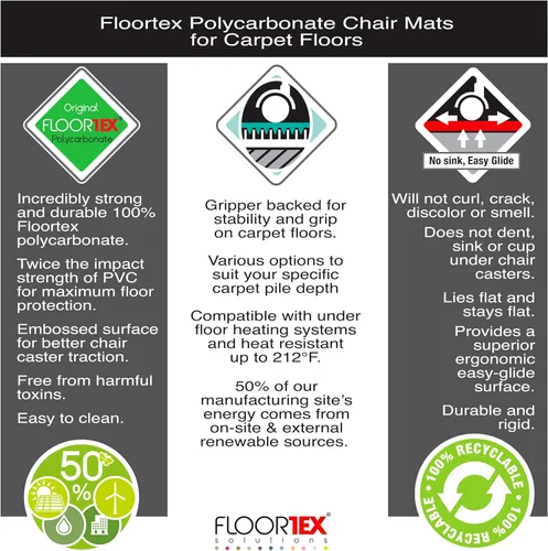 Vista 13 de Floortex® Ultimat® - Alfombrilla de policarbonato resistente para sillas de pelo profundo, 35 x 47 pulgadas, se envía plana