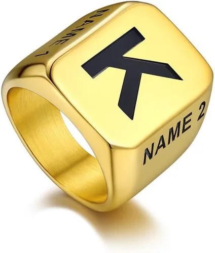 Vista 15 de Bandmax Anillos de sello para hombre, acero inoxidable, chapado en oro de 14 quilates, negro, minimalista, simple, anillo para hombres y mujeres