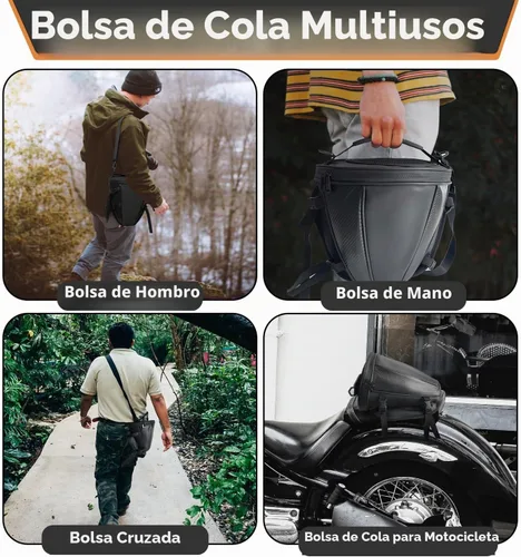 Vista 5 de Bolsa de cola para motocicleta, multifuncional, para guardar en el asiento trasero, bolsa de sillín, bolsa de tanque para motocicleta con correa