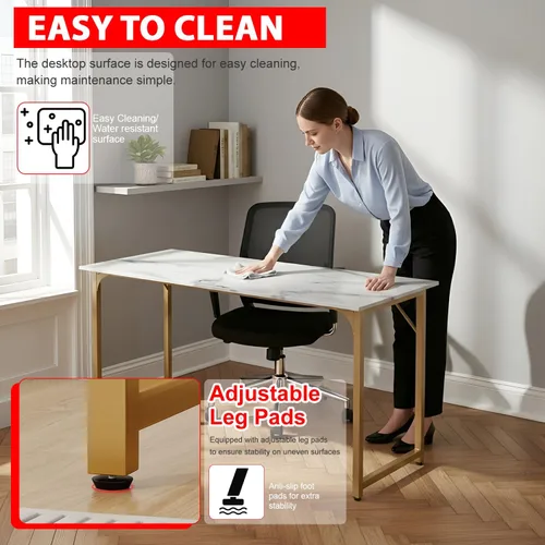 Vista 12 de PayLessHere Escritorio para computadora de 32 pulgadas Negro Escritorio de oficina con marco de metal, pies ajustables Superficie resistente