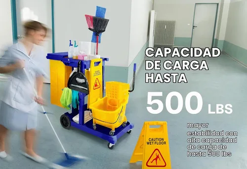 Vista 2 de Carrito de limpieza comercial con bolsa de vinilo AF08170 Azul