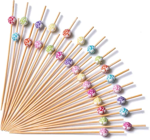 Vista 45 de PuTwo palillos de cóctel hechos a mano 300 unidades palillos de cóctel de bambú natural con cuentas cúbicas en los extremos, ecológicos, pinchos