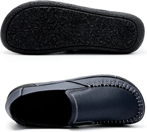 Vista 22 de UZB Mocasines de cuero sin cordones para mujer, cómodos zapatos de plataforma casuales