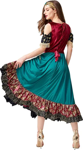 Vista 6 de Honeystore Disfraz medieval de Halloween para mujer, vestido renacentista gitano