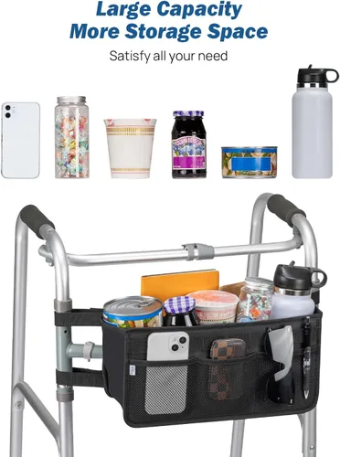 Vista 2 de JOYTUTUS Cesta para Andador Plegable, Cesta para Andadores para Personas Mayores, Bolsa de Almacenamiento para Andadores Rodantes, Bolsa con Gran