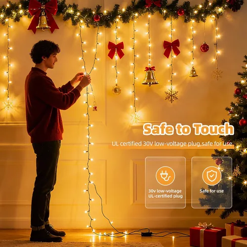 Vista 7 de AHAWILL Luces de Navidad blancas cálidas para exteriores, tira de 250 luces LED de 83 pies con 8 modos, luces de árbol de Navidad para interiores
