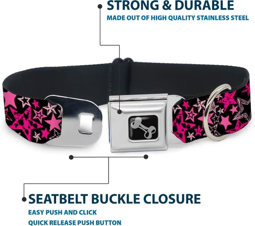 Vista 4 de Collar de perro hebilla de cinturón de seguridad Stargazer Negro Rosa 13 a 18 pulgadas 1.5 pulgadas de ancho