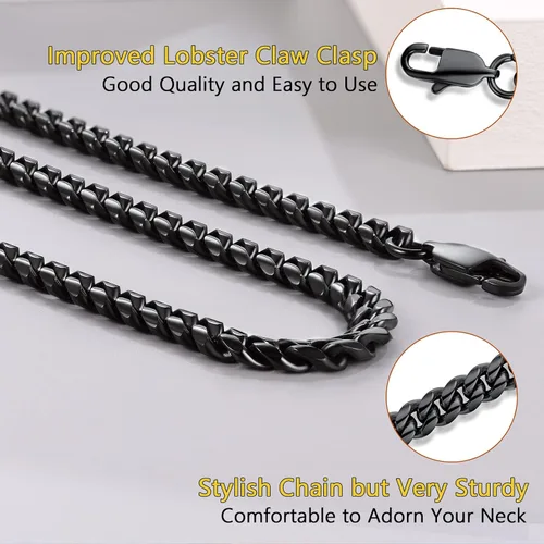 Vista 5 de PROSTEEL Collar de cadena de eslabones cubanos de moda para hombre, acero inoxidable 316L chapado en oro negro18 quilates, ancho 0.189 in-0.551 in