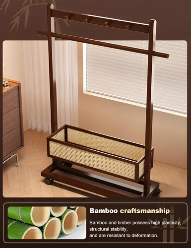 Vista 4 de Perchero con estante con cesta de almacenamiento y ganchos, estantes independientes para espacios pequeños, esquinero, dormitorio, entrada, pasillo