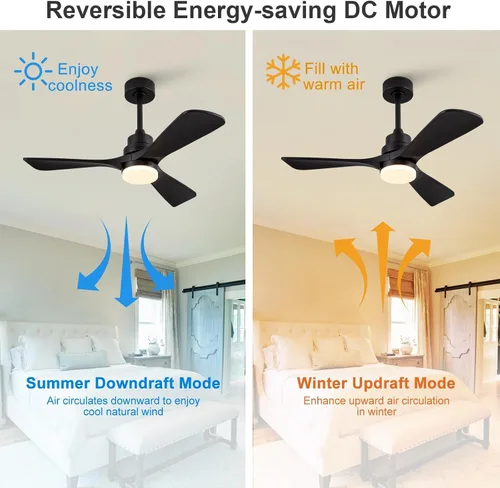Vista 5 de Ventiladores de techo negros de 42 pulgadas con luces y control remoto, luz LED regulable, 3 cuchillas de madera, función de memoria, motor CC