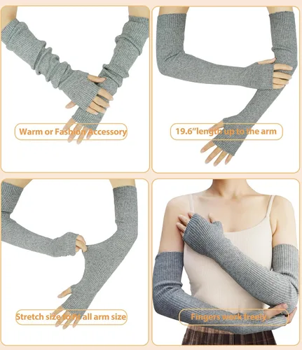 Vista 16 de Guantes cálidos de cachemira de brazo largo para mujer, guantes de invierno acogedores sin dedos, calentadores de brazos suaves, gran regalo