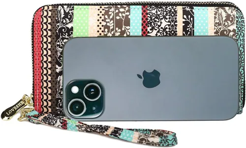 Vista 48 de Cartera de mano para mujer, estilo bohemio, con RFID, elegante, espaciosa con correa para viajes, capacidad para tarjetas, teléfono, dinero