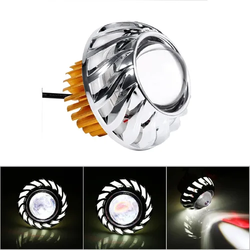 Vista 6 de Faros LED para motocicleta, bombilla para faros delanteros de motocicleta, lente de proyector LED, halo único, ángel, diablo, luz de punto de luz