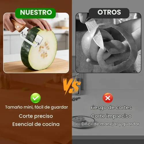 Vista 5 de Nuevo pelador de verduras multifuncional para cocina, con mango de madera y abridor de botellas, hoja de acero inoxidable ultra afilada para frutas