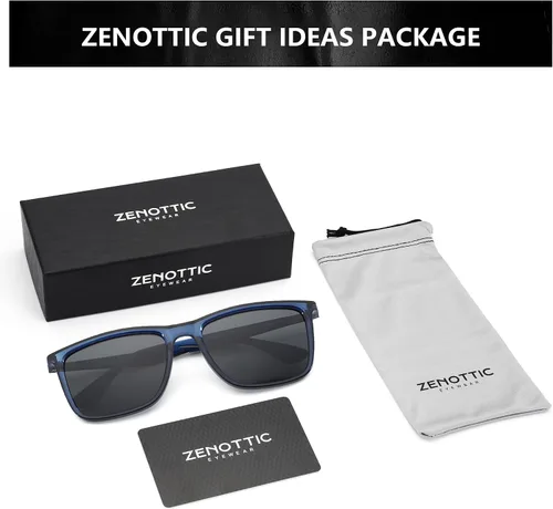 Vista 5 de ZENOTTIC Gafas de sol polarizadas para hombre, rectangular, ultraligeras, marco de fibra de carbono, protección UV400, gafas de sol clásicas C03