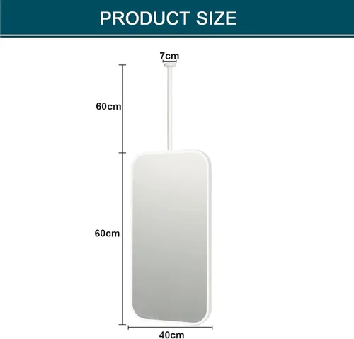 Vista 2 de Espejo de techo blanco con barra para colgar en el techo, espejos de baño para tocador, moderno espejo de pared rectangular de esquina redonda