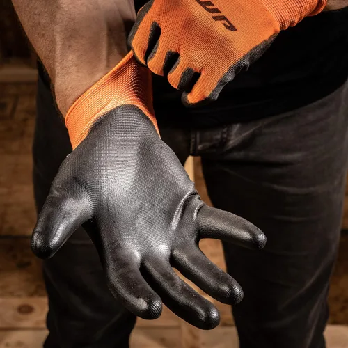 Vista 5 de AWP Guantes de trabajo con revestimiento de poliuretano para hombres y mujeres, resistentes al agua, grandes, paquete de 3 pares