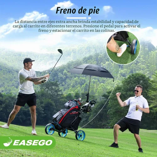 Vista 5 de EASEGO Carrito de golf con 3 ruedas: carrito plegable para bolsa de golf con soporte para teléfono/taza/paraguas, carritos de golf compactos