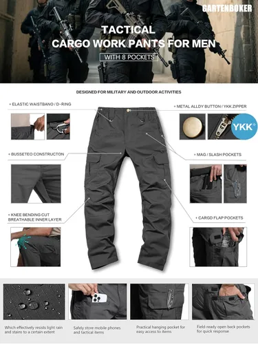 Vista 8 de Men's Tactical Pants Lightweight Water Resistant Cargo Pants Flex Ripstop EDC Work Hiking Outdoor Pants